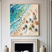 economico Quadri paesaggistici-Dipinto ad olio sulla spiaggia in 3D, dipinto ad olio astratto fatto a mano sulla costa su tela, dipinto fatto a mano sulla spiaggia soleggiata nei colori blu e beige, dipinto di onde per la