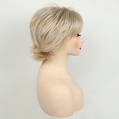 tanie starsza peruka-krótkie blond peruki dla kobiet peruka bob naturalna prosta peruka boczna część włosów na co dzień impreza cosplay