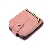 abordables Carcasas Samsung-teléfono Funda Para Z Flip 6 Z Flip 5 Z Flip 4 Z Flip 3 Gire la tapa con Soporte Cremallera con cordón Retro TPU Cuero de PU