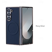 お買い得  サムスン用ケース-電話 ケース 用途 Zフォールド6 Z Fold 5 Z Fold 4 Z Fold 3 バックカバー スタンド付き 磁石バックル ワイヤレス充電をサポート レトロ風 カーボンファイバー 仕上げ