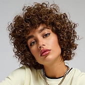 economico Parrucche di capelli veri senza cuffia-parrucche brasiliane corte pixie afro ricce e crespe per donne parrucca bob castana senza colla con frangia parrucca di capelli umani da 6 pollici
