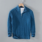 preiswerte Herrenpullover-Herren Pullover Pullover mit Viertelreißverschluss Strickpullover Gerippt Stricken Standard Strick Glatt Troyer Halber Reißverschluss Modisch Brautkleider schlicht Freizeitskleidung Verabredung