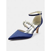 preiswerte Formell-Schwarze Satin-Pumps mit Strassverzierung für Damen – Fesselriemchen, spitze Zehenpartie, elegante Abend- und Hochzeitsschuhe
