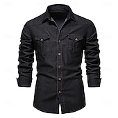 abordables Camisas Elite para Hombres-Hombre Camisa Camisa casual Abotonar la camisa Camisa vaquera Plano Vacaciones Diario Bleu Ciel Negro Azul Marino Oscuro Azul Piscina Manga Larga Cuello Invierno Primavera &amp; Otoño Ropa Bolsillo