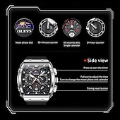 cheap Quartz Watches-OLEVS Men Quartz Watch Fashion Casual Wristwatch Moon phase Luminous Calendar Waterproof Silicone Gel Watch