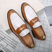 cheap Semi-Formal-Men&#039;s Two-Tone Faux Leather Slip-On Loafers – Black and White Penny Dress Shoes for Prom, Business Party, Gatsby Nightlife, Vintage 1950s Swing Look