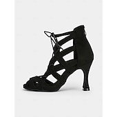 abordables Chaussures de danses latines-chaussures de danse latine à lacets et lanières pour femmes avec talons aiguilles et semelle en daim - chaussures de spectacle de salle de bal ornées de strass pour la salsa, le tango et les événements en soirée