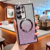 abordables Carcasas Samsung-teléfono Funda Para S24 S24 Ultra Plus S24 FE S23 S22 S21 S20 Ultra Plus FE S25 Ultra Funda Trasera Magnética Soporte de carga inalámbrica Antigolpes Retro Enchapado