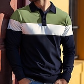 abordables Polo de rugby pour hommes-Homme Rayure Polo de rugby Polos de Rugby manche longue Polos Col Vêtement décontracté de travaile Formel Extérieur Rue Tenue Quotidienne Boutons Impression 3D Printemps Automne Hiver Jaune Rouge Bleu