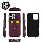 abordables Carcasas iPhone-teléfono Funda Para iPhone 16 Pro Max Plus iPhone 15 Pro Max Plus iPhone 14 13 12 Pro Max Plus iPhone 14 Pro Max iPhone 13 12 Pro Max Funda Trasera con Soporte Espejo con cordón Retro TPU Cuero de PU