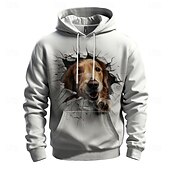 baratos Estampa animal-Homens Gráfico Cachorro Moletom Moletons Férias Diário Manga Longa Com Capuz Férias Esportes Para Noite Branco Estampado Inverno Primavera &amp; Outono Designer