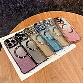 お買い得  iPhone用ケース-電話 ケース 用途 iPhone 16 Pro Max プラス iPhone 15 プロマックスプラス iPhone 14 13 12 Pro Max Plus iPhone 14 Pro Max iPhone 13 12 Pro Max バックカバー 磁石バックル ワイヤレス充電をサポート ブリンブリングリッターシャイニー レトロ風 TPU 仕上げ PC