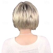 baratos peruca mais velha-Perucas sintéticas Liso Corte Assimétrico Peruca Curto Loiro Cabelo Sintético Mulheres Design de moda Macio Natural Loiro