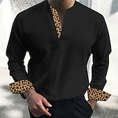 cheap Men&#039;s Printed Shirts-Men&#039;s Leopard Print Button Up Shirt Long Sleeve Business Casual Fashion Casual Casual Daily Spring Fall Winter Stand Collar Black White Beige