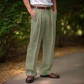 levne Retro-Pánské Plátěné kalhoty Kalhoty Letní kalhoty Přední kapsa Záhyby Straight-Leg Bez vzoru Pohodlné Prodyšné Ležérní Denní Dovolená Módní Základní Černá Bílá