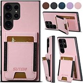 זול מארז סמסונג-טלפון מגן עבור S24 Ultra S23 Ultra Plus S22 Plus Ultra S25 Ultra כיסוי אחורי עם מעמד חריץ לכרטיס עמיד בזעזועים רטרו TPU PC עור PU