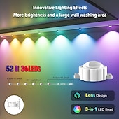 tanie Słoneczne światła sznurka-36leds 53ft solar energy permanent outdoor lights, rgbic smart eaves lights, led string vertity lights z aplikacją &amp;zdalne oświetlenie zewnętrzne IP65 wodoodporne na dach, na święta Bożego Narodzenia,