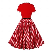 baratos Vestidos-Retro Vintage Anos 50 Hepburn Vestidos Floral Poá Linha A Decote Redondo Fantasia Mulheres Carnaval Ano Novo Baile de Máscaras Casual / Diário Festa de Solteira Adulto Vestido
