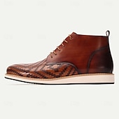 baratos Botas de couro premium-Botas masculinas de couro bovino premium com cadarço e padrão trançado – botas casuais elegantes para uso formal e diário