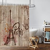 economico Tende doccia-Tenda da doccia con ganci 180cm*180cm (70&quot;*70&quot;) in poliestere lavabile impermeabile modello decorativo per bagno e vasca torre Eiffel vintage