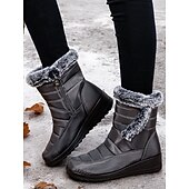 cheap Snow &amp; Winter Boots-Women&#039;s Navy Winter Snow Boots with Faux Fur Lining – Waterproof, Anti-Slip Warm Ankle Boots
