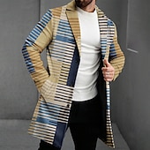 economico cappotto leggero da uomo-Per uomo A strisce Cappotto invernale Giacca in pile Cappotto Termale Comodo Lavoro Informale Formale Da tutti i giorni Bottoni Stampa 3D Tasca frontale Inverno Collo ripiegabile Manica lunga Giallo