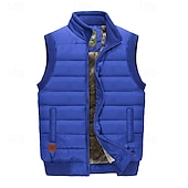 levne Gilety-Pánské Puffer Vesta Denní Na běžné nošení Podzim zima Kapsy Polyester Zahřívací Pevná barva Zip Stojáček Běžný Černá Tmavě námořnická Vodní modrá Khaki Vesta