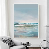 preiswerte Landschaftsgemälde-Ozean-Ölgemälde, handgefertigte Wandkunst, blaues riesiges Wellen-Ölgemälde auf Leinwand, handgemaltes Meereswellen-Struktur-abstraktes Gemälde, Strandlandschaft, modernes Himmels-Ölgemälde für