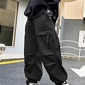 cheap Bottoms-Kids Boys Pants Trousers Patchwork Pocket Solid Color Breathable Soft Comfort Pants Outdoor Sports Daily Black Green Mid Waist
