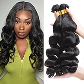 economico 3 ciocche di capelli veri tessitura-fasci di onde sciolte brasiliane intrecciate di capelli umani 3 fasci di estensioni di capelli umani