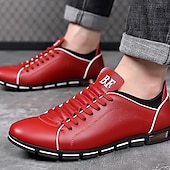 cheap Men&#039;s Sneakers-Men&#039;s Red Casual Sneakers – Stylish Faux Leather, Lace-Up Design, Comfortable Everyday Footwear