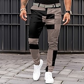 billige Slank-Herre Geometrisk Fargeblokk Lapper Dressbukser Medium Midje Business Casual Formell Hverdag Glidelås Lomme Sommer Vår Høst 3D-utskrift Svart Rosa Blå