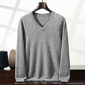 preiswerte Herren Elite Pullover &amp; Cardigans-Herren Pullover Stricken Einfarbig V Ausschnitt Strickware Elegant Weihnachten Weihnachtsgeschenke Bekleidung Herbst Winter Weinrot Schwarz S M L