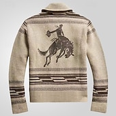 abordables suéter de la rebeca de los hombres-Hombre Jersey Jacquard Chaqueta de Punto Suéter recortado Estriado Tejer Regular Abotonar De Punto Antílope Diseño Moda Clásico Ropa Cotidiana Cita Ropa Otoño invierno Color Caquí M L XL