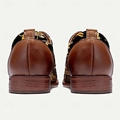 baratos Sapatos de Bordado Exquisitos-sapatos oxford vintage masculinos com cadarço - preto com tecido jacquard libélula, biqueira e salto de couro sintético marrom, ideais para estilos casuais e retrô