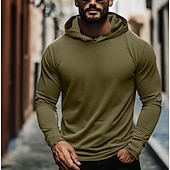 baratos camisetas básicas-Homens Camiseta T-shirt Manga Longa Com Capuz Verão Tecido Moda Designer Básico Com Capuz Férias Rua Para Noite Cinzento Escuro Preto Branco Top Tee para Homens