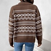 billige Cardigans og yttertøy-Dame Genser jakke Årgang Gatemote Fritid Geometrisk Åpen Forside Strikket Langermet Vanlige topper Strikke utendørs Helg Brun Høst Vinter