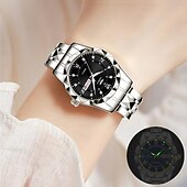 お買い得  クォーツ腕時計-1個の新しいステンレススチールバンドファッショントレンドレディース腕時計発光カレンダー週表示シンプルなレジャーライフ旅行クォーツ時計誕生日プレゼントホリデーギフトギフト理想的な選択レディーススポーツウォッチ