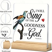 cheap Gifts-Acrylic Plaque with Wooden Base, Christian Inspirational Gift, Kindness Desk Decoration Featuring Scripture Quotes with Bird Design, Perfect for Home or Office Décor