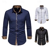 voordelige strijkvrije overhemden voor heren-Voor heren Overhemd Shirt met kraag Overhemd met knopen Luipaard Bruiloft Dagelijks Zwart Wit Marineblauw Lange mouw Alle seizoenen Kleding