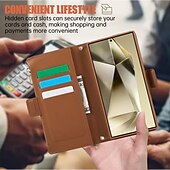 cheap Samsung Cases-Phone Case For S24 S24 Ultra Plus S23 S22 S21 S20 Ultra Plus FE Wallet Case with Stand Holder Magnetic with Lanyard Retro TPU PU Leather