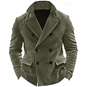 cheap Men&#039;s Classic Blazers-Men&#039;s Corduroy Jacket Corduroy Blazer Business Cocktail Party Wedding Party Fashion Casual Fall / Winter Polyester Corduroy Plain Button Pocket Comfortable Double Breasted Blazer Blue khaki Army Green
