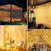 abordables Enchufe eléctrico-Luces de String Cortina 3x3M 300 LED 31V Calor Blanco 8 Modos Seguras para Decoración de Boda y Jardín