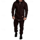 cheap Tracksuits-Men&#039;s Tracksuit Jumpsuit Full Zip One-piece Casual Fall Long Sleeve Thermal Warm Soft Fitness Gym Workout Running Sportswear Activewear Solid Colored Dark Grey Dark Khaki Black