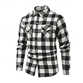 economico Camicie da uomo-Per uomo Camicia Camicia di flanella Sovracamicia A quadri Esterno Strada Nero Rosso Blu Manica lunga Primavera &amp; Autunno Abbigliamento