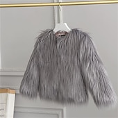 cheap Outerwear-Kids Girls&#039; Faux Fur Coat Solid Color Cute School Coat Outerwear 4 years+ Fall White Champagne Wine