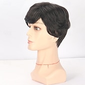 abordables Perruque homme-perruques pour hommes perruques noires courtes pour hommes perruques synthétiques superposées pour hommes perruques pour hommes à usage quotidien costume de cosplay de fête