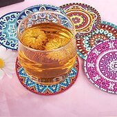 cheap Stress Relievers-6Pcs Diamond Art Painting Coaster Kit DIY Crafts Kit with Holder Non Slip Coaster Art Supplies for Adults Women Ideal Christmas Gift
