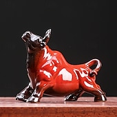 preiswerte Statuen-chinesische Feng Shui Keramik-Stierfigur - Wohlstand anziehende Büffelstatue, Schreibtisch-Dekor, Tierkreis-Tier-Handarbeit, nicht elektrisches Sammlerstück