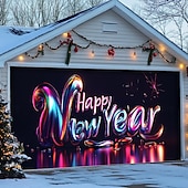 billige Garasje- og dørbanner-nyttår garasjeportdeksel ballonger fyrverkeri utendørs banner stort bakteppe for ferie utendørs garasjeport hjem veggdekorasjoner